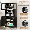 148cm Tall Bathroom Cabinet Freestanding Storage Cabinet with Glass Doors Black