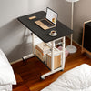 C Shape Side Table with Shelf Wood Black Top Metal Frame Furniture Space-