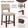 Set of 2 Bar Stools Linen Counter Height Chair Upholstered Kitchen Island Stool