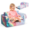 COSTWAY Kids Couch 2-in-1 Folding Toddler Sofa & Lounger with Blanket-Rainbow