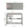 Catering Sink Stainless Steel Bowls Commercial Kitchen Right/Left Hand Drainer