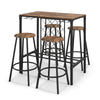 5Pcs Bar Height Kitchen Dining Set Bar Table Stool Set w/Wine Racks Glass Holder