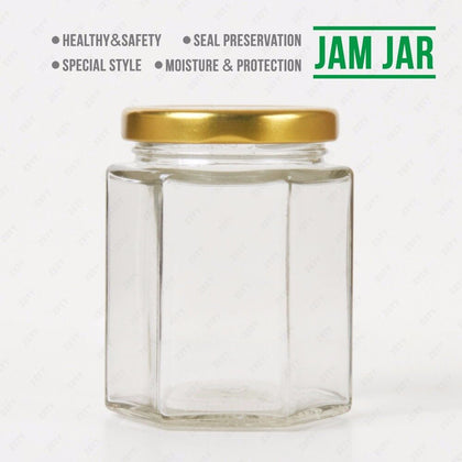 72x196ml (7oz approx) Hexagonal Jam Jars Storage Preserve Pickles Mini Jars Lid