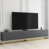 TV Unit I 200cm Wide Cabinet I Grey Fluted Doors I Gold Base I Modern Style