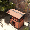 PawHut Outdoor Cat House w/ Balcony Stairs Roof, Brown