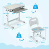 Kids Desk & Chair Set Height Adjustable Study Table w/Tilting Tabletop-Grey