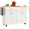 ROLLING KITCHEN ISLAND STORAGE TROLLEY CART CABINET WOOD TOP 2 DRAWERS 4 DOORS
