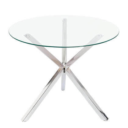 3FT Modern Glass Round Tea Table Kitchen Living Dining Room Furniture Metal Legs