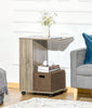 C Shaped Side End Table Rolling Bedside Table Coffee Table with Storage Shelves