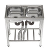 Stainless Steel Double Bowl Kitchen Sink Commercial Catering Wash Sink w/Shelf