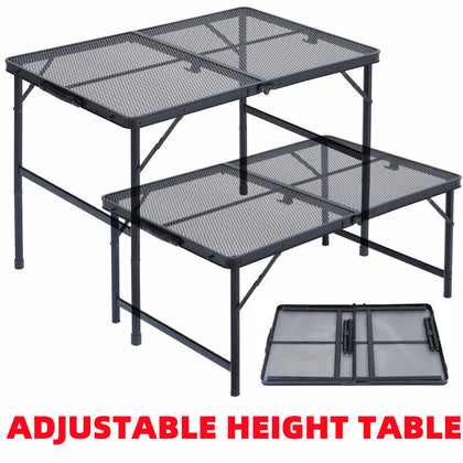 Adjustable Folding Table Portable Metal Camping Garden Party Catering BBQ