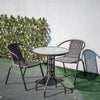 Brown Metal Frame & Glass Top Garden Table Stackable Rattan Chairs Patio Bistro