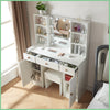 Modern Vanity Dressing Table Makeup Desk with LED Light Mirror Stool Shelf Set