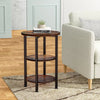 3 Tier Industrial End Table Wooden Round Side Table Nightstand with Metal Legs