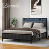 Levede King Bed Frame Metal Mattress Platform LED Lights Storage Headboard USB