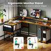 Corner Computer Workstation L-Shaped Gaming Desk w/Monitor Stand-Brown