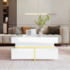 Modern High Gloss White Side Coffee Table with 2 Storage Drawers for Living Room