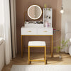 Modern Dressing Table Set with Light Mirror Stool Makeup Desk with Drawer Shelf
