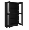 Cabinet Black Cupboard with Shelf Tall Display Storage Unit Glass Doors Shelving