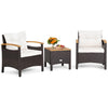 3Pcs Outdoor Furniture Set Garden Rattan Sofa Table Set w/Removable Cushion