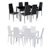 4/6 Seats Black White Dining Table with Upholstered Chairs Tempered Glass Tables