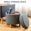 Round Storage Ottoman w/ Tray Accent Fabric Storing Footrest w/ Non-Slip Pads