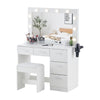 LED Vanity Table Set Dressing Table with 5 Drawers and Mirror Makeup Desk Stool