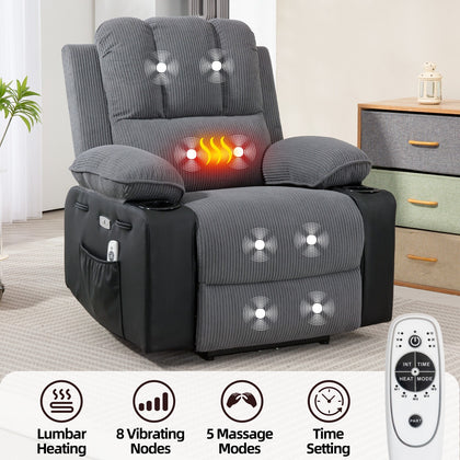 Massage Heated Recliner Chairs Electric Vibration Reclining Sofa w/ Cup Holder