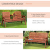 Convertable 3-Seater Wood Bench Table Garden w/ Armrests Orange