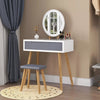 Dressing Table Vanity Set Make up Desk with Dimmable LED Light Mirror Stool Wood