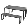 3Pcs Camping Table & Bench Set Outdoor Garden Bistro Patio Yard Furniture Black