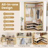 Corner Garment Rack L-shaped Clothes Rack w/ Shoe Bench-White