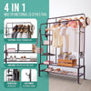 Heavy Duty Double Clothes Rail 120KG Load Cloth Rack With Shelves & Shoe Stand