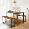 3 PCS Dining Table Set Dining Table & 2 Benches Kitchen Space-Saving Furniture
