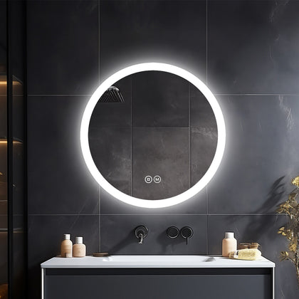 600mm Round Anti-fog Illuminated LED Bathroom Mirror with 3 Colour Lights Touch