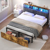 Double Metal Bed Frame with Drawers Storage Upholstered Headboard with LED & USB