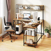 L-Shaped Gaming Desk Reversible Corner Computer PC Desk w/ Hutch Brown