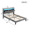 Upholstered Platform Bed 4ft6 Double Bed Frame with LED Storage Headboard Grey