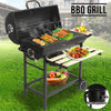 Heavy Duty Large Charcoal Barrel BBQ Grill Garden Barbecue Mini Smoker W/Wheels
