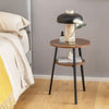 Round Side Table Wooden 2-Tier Sofa End Beside Accent Table W/ Storage Shelf