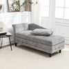 Left Armrest Chenille Chaise Lounge Indoor Lounge Sofa w/Hidden Storage &Pillow