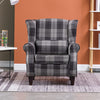 Wingback Armchair Tartan Fabric Single Sofa Lounge Seat Queen Anne Accent Chair