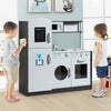 Kids Pretend Play Set Toddler Kitchen Set Wooden Play Kitchen-Grey