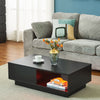 Modern Coffee Table with Storage Drawer Shelf Tea Table LED Light Livingroom