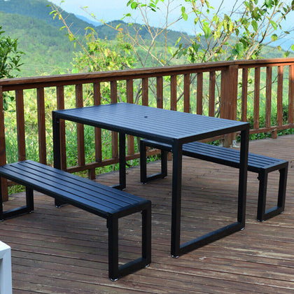 3Pcs Camping Table & Bench Set Outdoor Garden Bistro Patio Yard Furniture Black