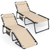 Portable Patio Sun Lounger with Detachable Pillow & Pocket-Beige