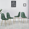 4x Green PU Leather Dining Chairs w/ Round Glass Dining Table Golden Metal Leg