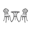 3pcs Garden Cast Aluminium Bistro Set Outdoor Coffee Table with Chairs &Cushions