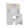 White Vanity Makeup Desk Stool Set With LED Lights Mirror Drawers Dresser Table
