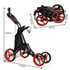 GYMAX Golf Push Pull Cart Lightweight Folding 4 Wheels Golf Push Cart Red